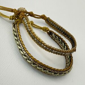 Nakamol Leather Bracelets Set of 2  Mixed Metal Bead Boho